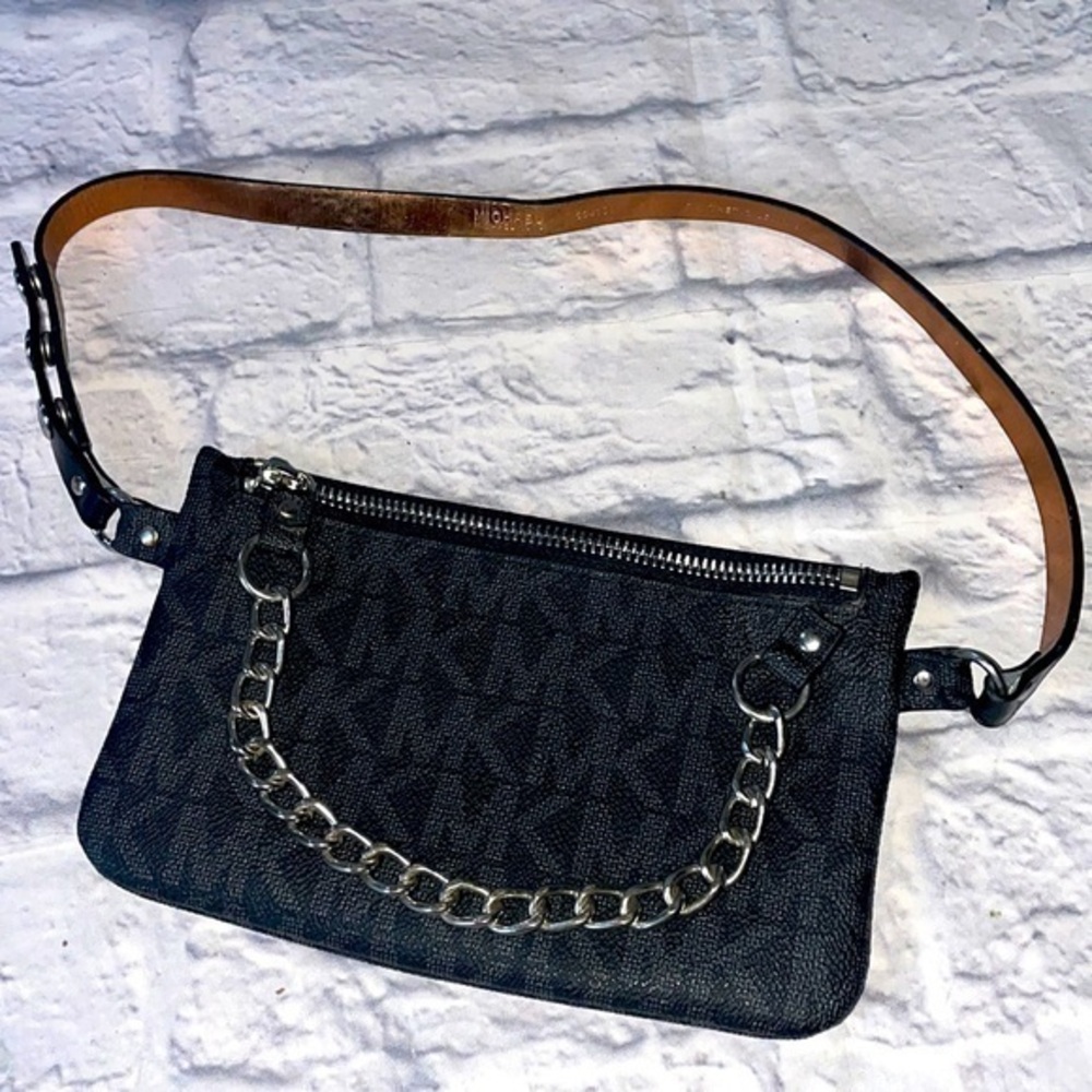 Michael Kors Pull Chain Zipper Waist Pack Belt Bag Black Rock Goth Edgy Festival